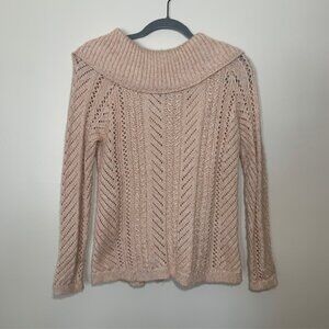 WHBM Women Coquette Elegant Back Bow Open Knit Light Pink Sweater - Size S